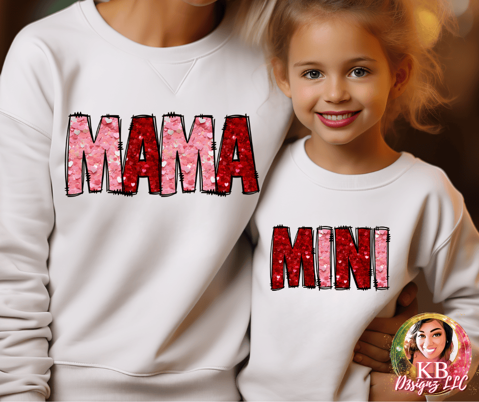 Mama Mini Valentines Day Faux Sequin DTF Transfer