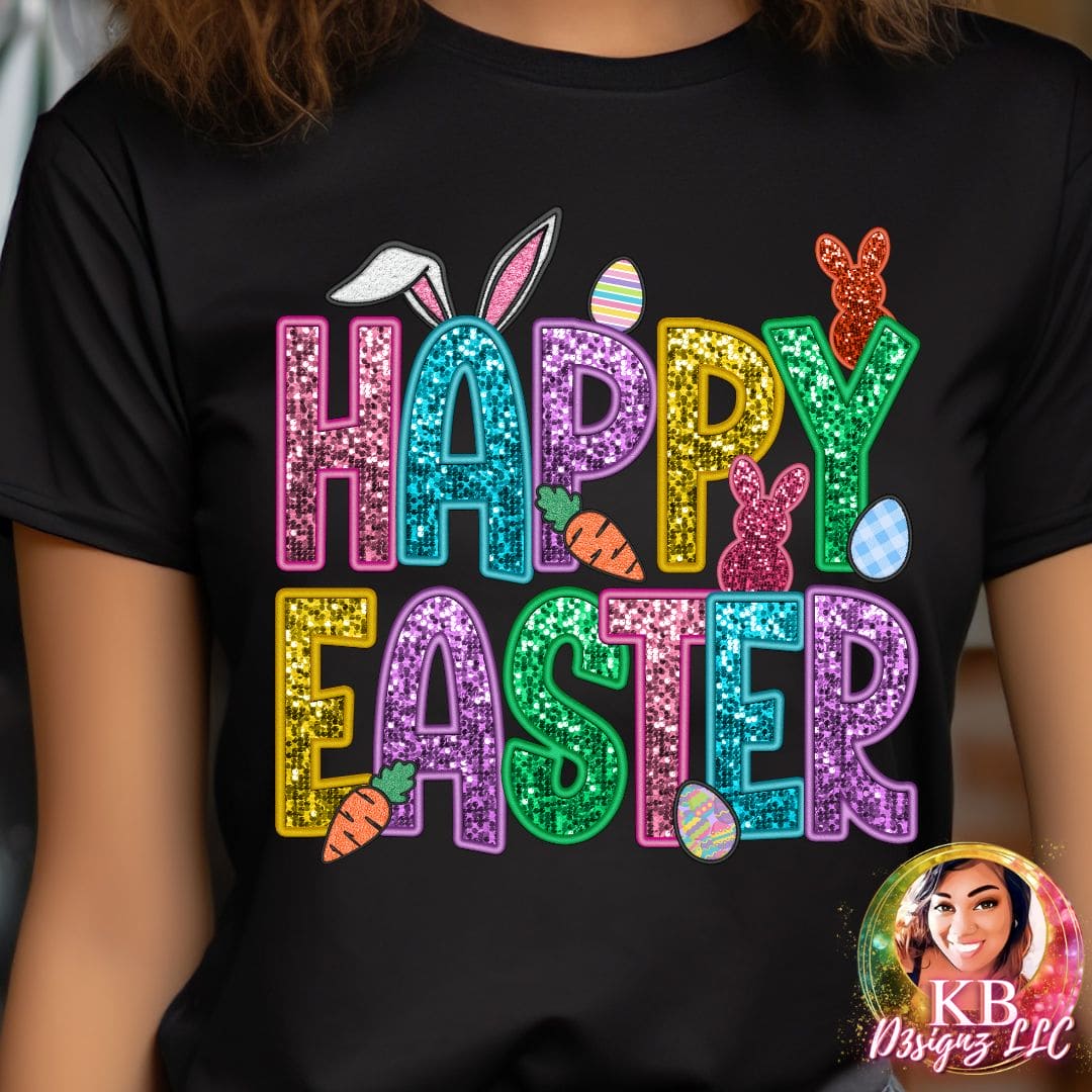 Happy Easter Faux Glitter DTF Transfer