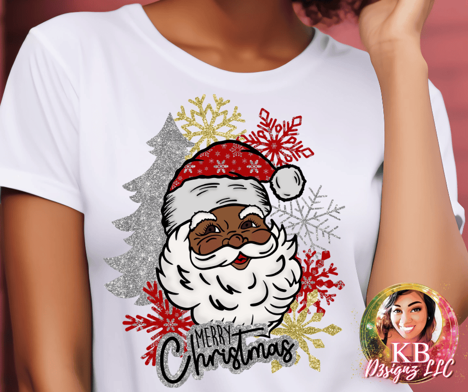 Merry Christmas Black Afro Santa Claus DTF Transfer