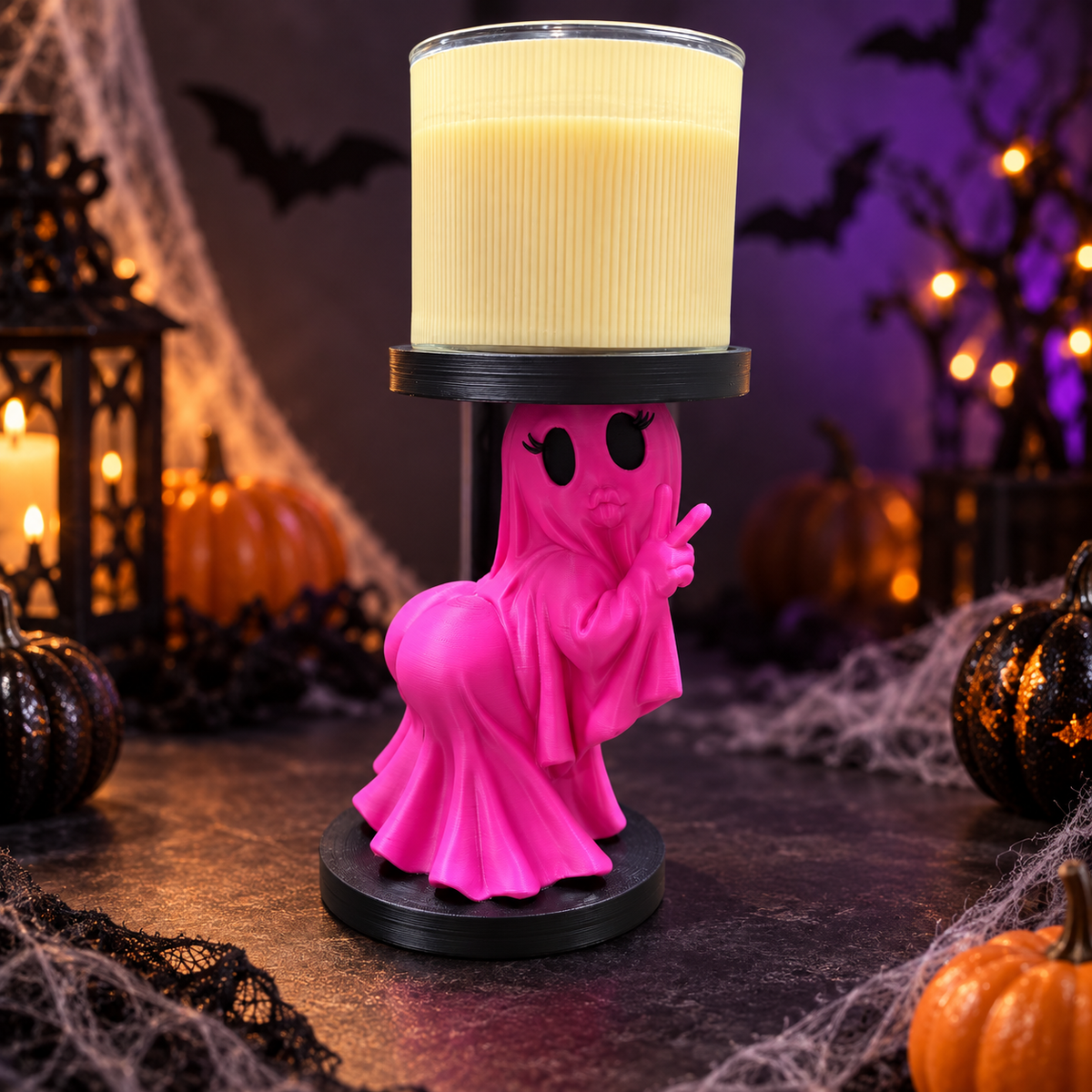 Cheeky Ghost Candle Holder – Hot Pink 3D Printed Ghost Decor | Funny Halloween Gift
